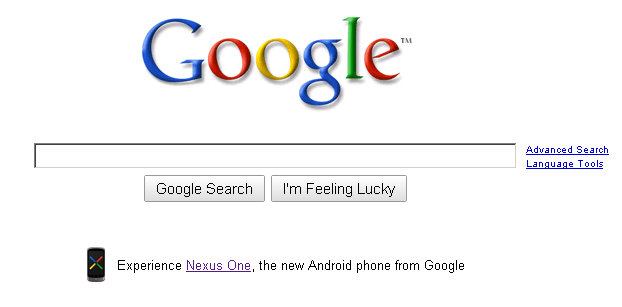 google nexus one phone from google homepage