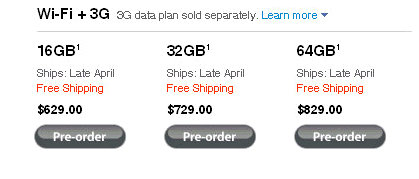 ipad 3g data plan cost