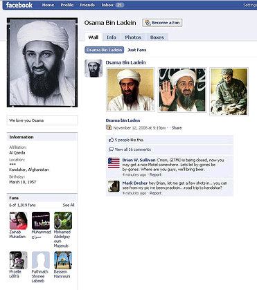 osama bin laden facebook fan page