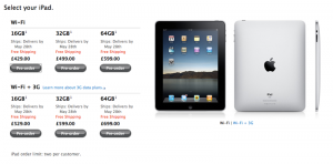 ipad 3g pre order price international