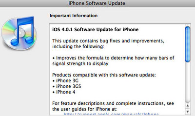 iphone ios4 0 1 iphone update itunes