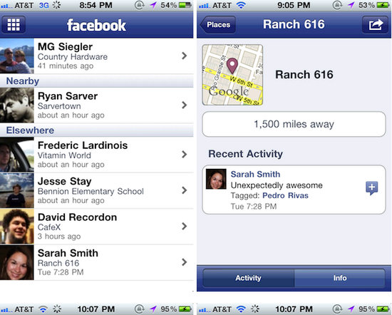 facebook places iphone app