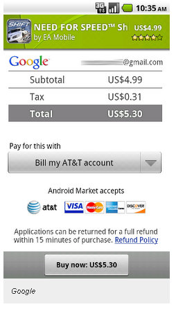 android market apps carrier billing