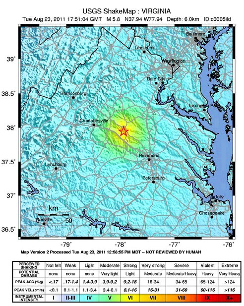 earthquake va virginia earthquake map