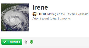 hurricane irene twitter account