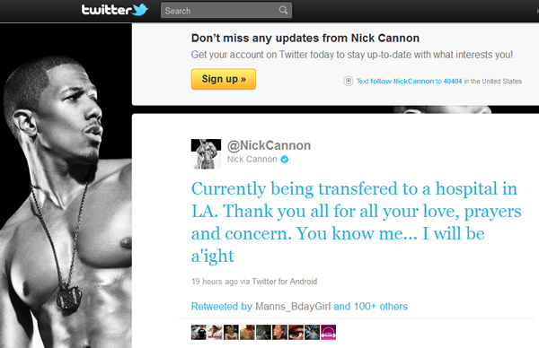 nick cannon twitter hospital