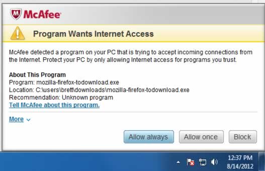 mcafee blocks firefox download