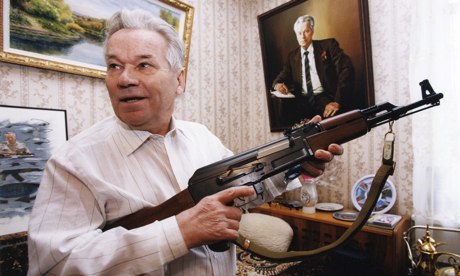 mikhail kalashnikov with the gun that bears his name.
