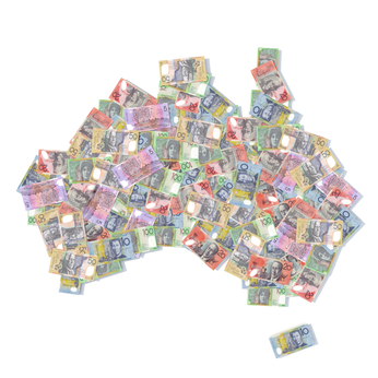 australia map with bank notes