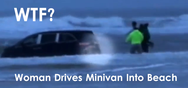 minivan drives into beach