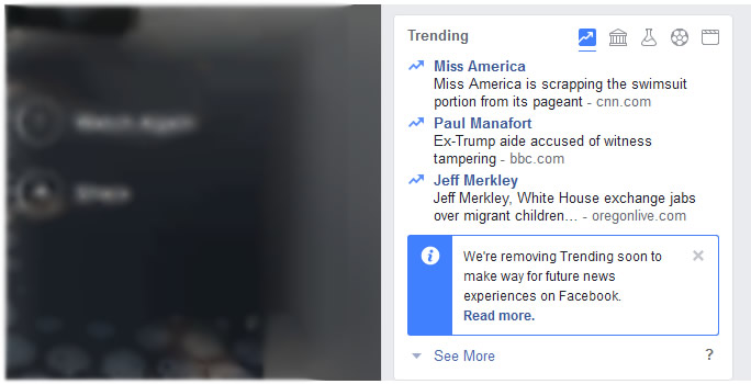 Facebook trendin news removed